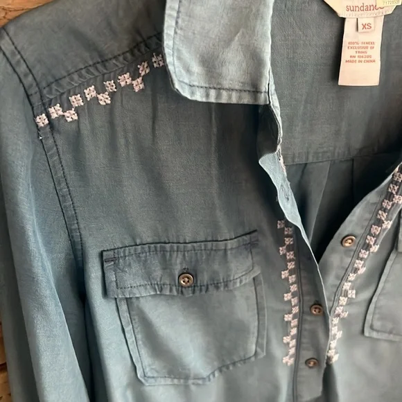 Sundance Blue Button Down Shirt. Light weight fabric. Like new - Picture 3 of 3